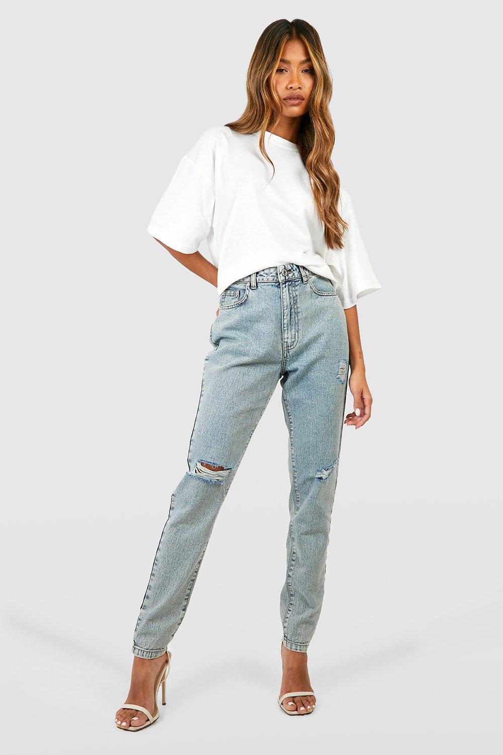 Basics 32 Inch Leg High Waisted Ripped Mom Jeans